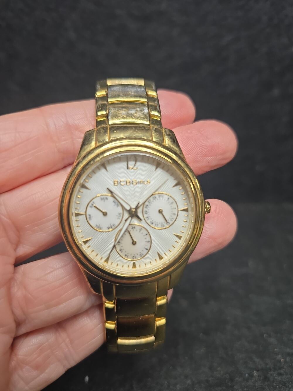 Ladies BCBGIRLS Chronograph Quartz Watch Mother Of Pearl Face Watch Needs Batter
